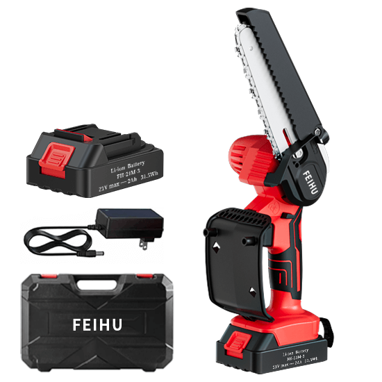 FEIHU 21V Cordless Mini Chain Saw 6 inch Electric Chainsaw for Wood Cutting with Handheld Battery Power