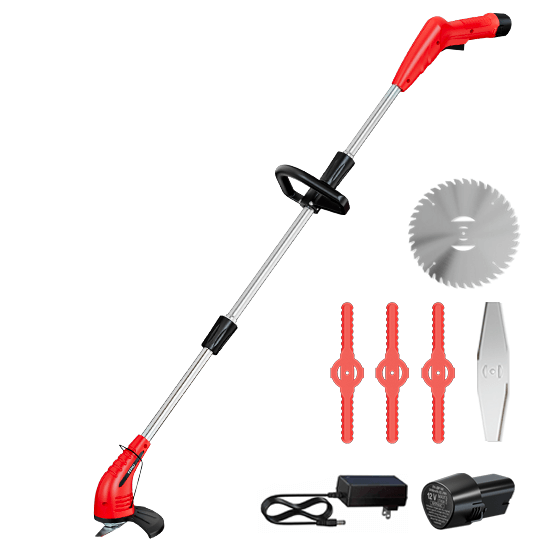FEIHU 12V Efficient Battery-Powered Cordless Grass Trimmer with Durable Blades and Brush Cutting Capabilities for Lawn Maintenance Garden tools-Red