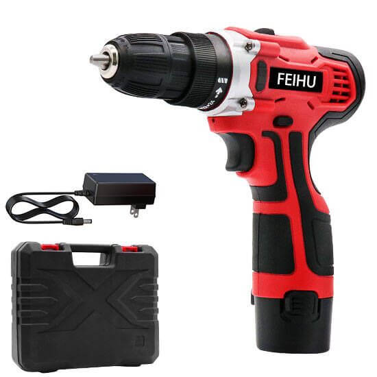 FEIHU Powerful 12V Cordless Drill Electric Drill with Variable Speed and 18+1 Torque Setting