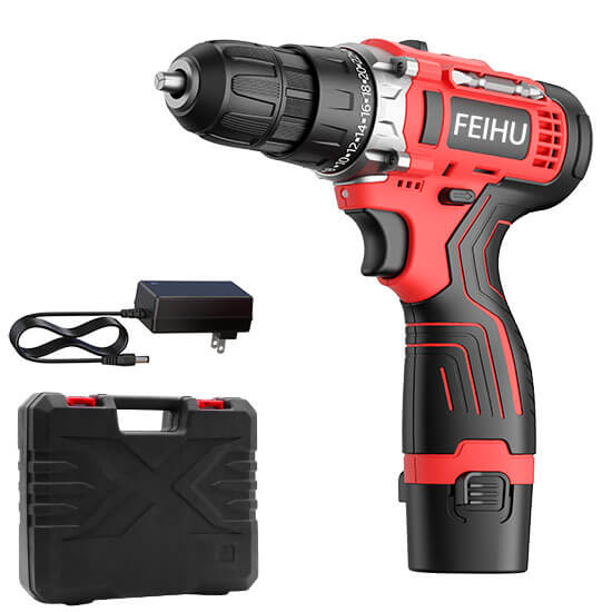 FEIHU Supplier Powerful Tools 12V Cordless Drill with 2 Batteries and Charger for Drilling and Screwing