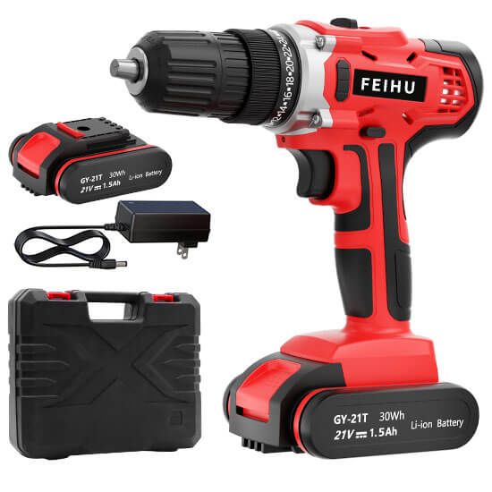 FEIHU 21V Rechargeable Battery Compact Handheld Power Battery Drill with Variable Speed for Precise Drilling and Screwdriving
